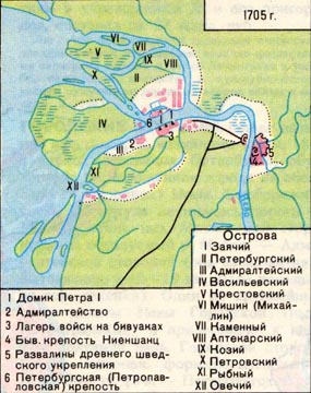 территория Петербурга в 1705 г. 